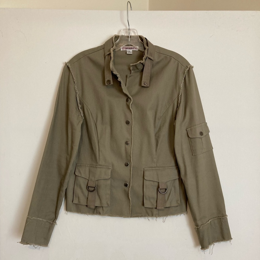 Raw edge, military style light khaki jacket